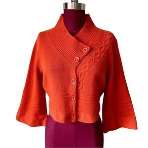 Anthropologie Guinevere Orange Cropped Cardigan   Size L Wool Angora Button Fron